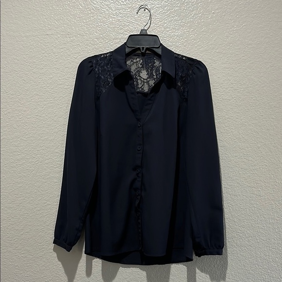 THE LIMITED BLOUSE LACE WOMENS POLY SIZE Medium NAVY BLUE Business Casual - Picture 1 of 10